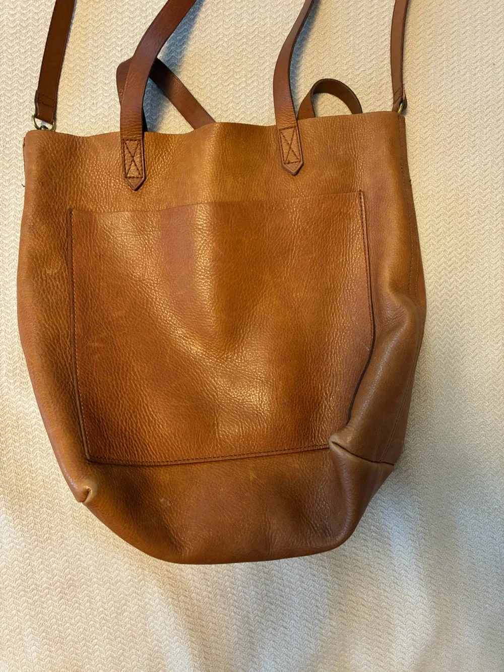 Madewell The Transport Tote Tan Leather Pocket Tote with Crossbody Strap